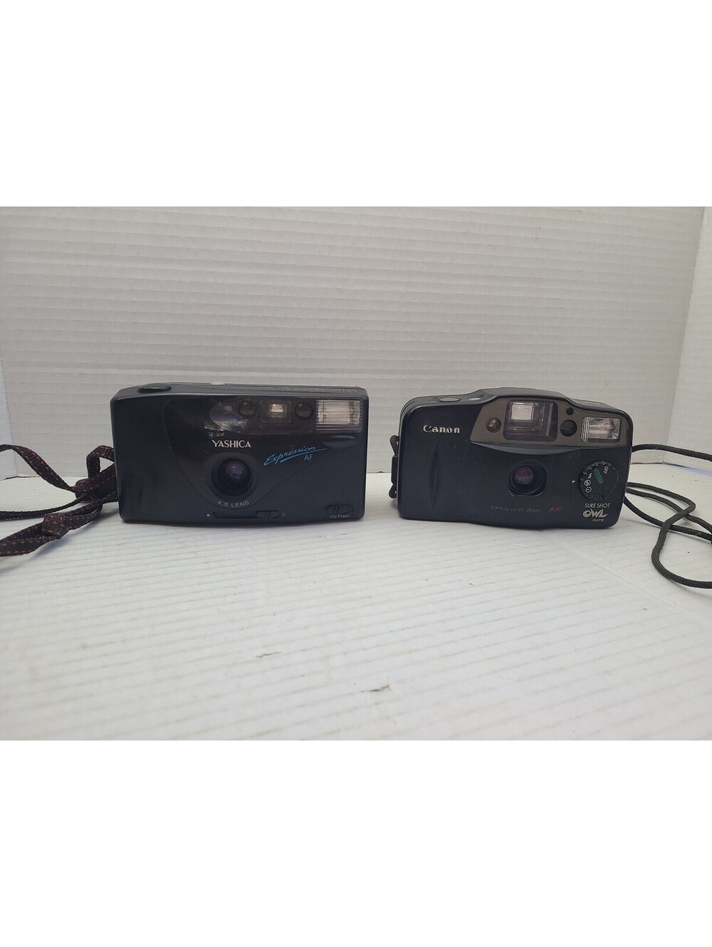 Vintage 35mm Cameras Lot Of 2- Canon Sure Shot Owl, Yashica Expression READ